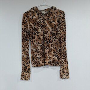 Active Basic Los Angeles Leopard Print Zip Up Hoodie Brown Black Size Medium